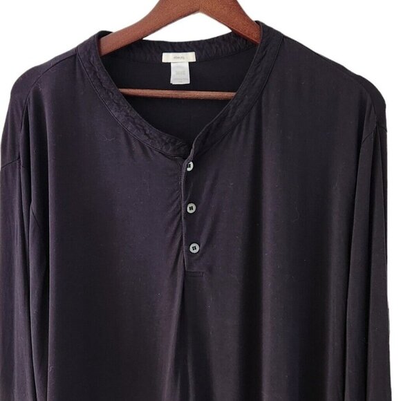 Eberjey Black Long Top Sleep Shirt Pajama 1/4 Button Front Women Size L - Picture 2 of 7